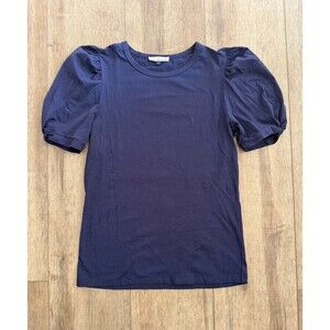 Michelle McDowell Navy Blue Blakeley Puff Sleeve Tee Top Shirt Crew Neck Size S